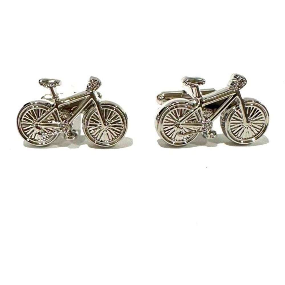 Polished Silver-Tone Bicycle Cufflinks